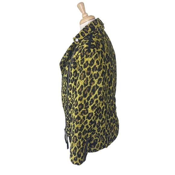 FREE PEOPLE Femme Fatale Long Moto Jacket Yellow Leopard Print Extra Small XS - Picture 5 of 12